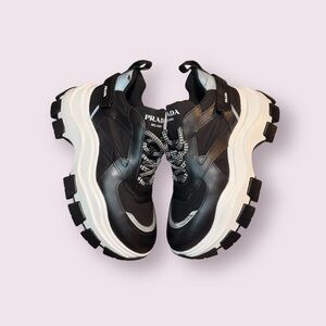 PRADA Leather Chunky Monolith Sneakers Booties Black White  -  US 8.5 EU 38.5